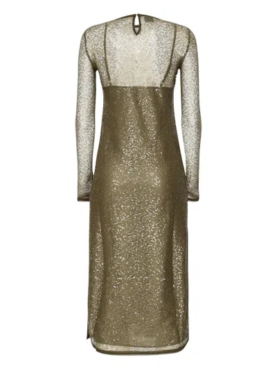 Pinko Sequin-embellished Mesh Midi Dress In Gray