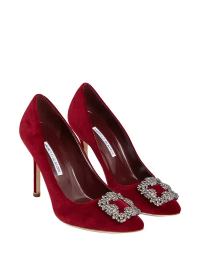 Manolo Blahnik 105mm Hangisi Jewel-embellished Velvet Pumps In Red