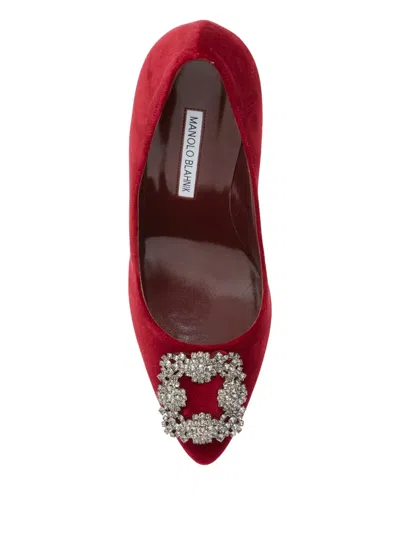Manolo Blahnik 105mm Hangisi Jewel-embellished Velvet Pumps In Red
