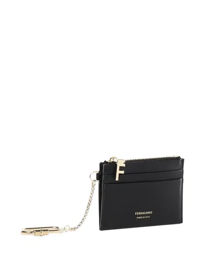 Ferragamo Chain-detailed Zip-around Cardholder In Black