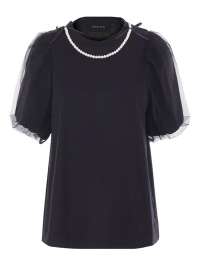 Simone Rocha Pearl-embellished Puff-sleeve T-shirt In Black