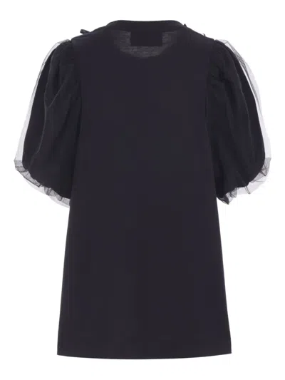 Simone Rocha Pearl-embellished Puff-sleeve T-shirt In Black