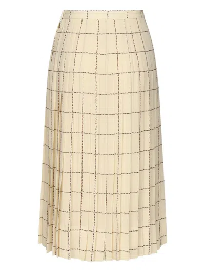 Loro Piana Clea Pleated Silk Midi Skirt In Brown