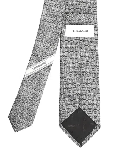 Ferragamo Gancini Jacquard Tie Ties And Bow Ties Grey In Gray