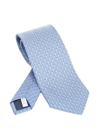 Ferragamo Writer Print Silk Tie Ties And Bow Ties Light Blue