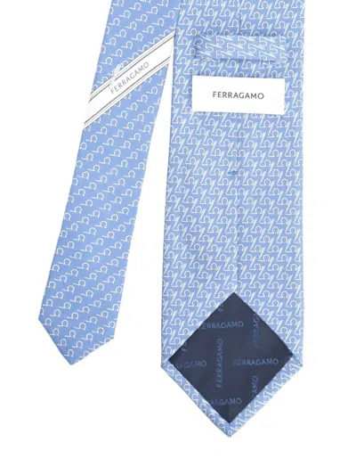 Ferragamo Writer Print Silk Tie Ties And Bow Ties Light Blue