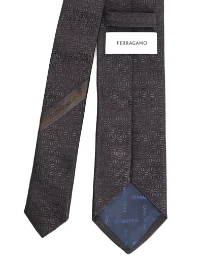 Ferragamo Gancini Graphic Jacquard Tie Ties And Bow Ties Brown In Brown