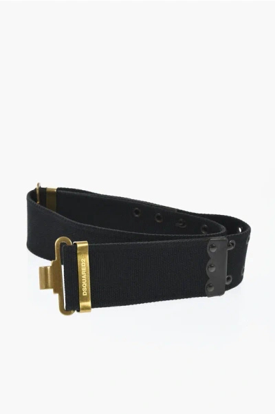 Dsquared2 Fabric Grommet Belt With Golden Details 55mm In Black