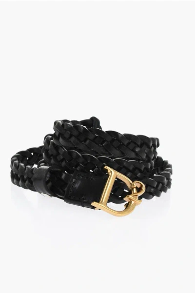 Dsquared2 Braided Leather Belt With Golden Anchor Buckle 15mm