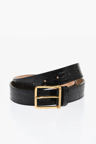 Dsquared2 Crocodile Effect Leather Belt With Golden Buckle 30mm