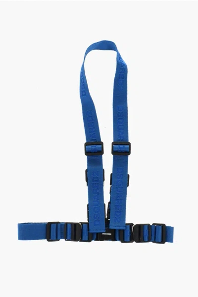 Dsquared2 Logoed Fabric Harness Belt With Metal Details 40mm In Blue