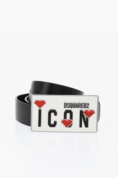Dsquared2 Icon Leather Belt With Enamelled Anchor Buckle 30cmm