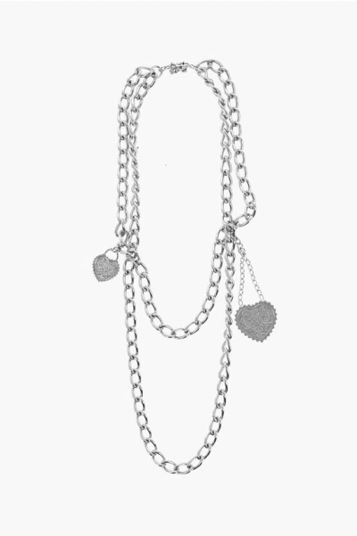 Dsquared2 Silver-effect Chain Open Your Heart Necklace With Charms