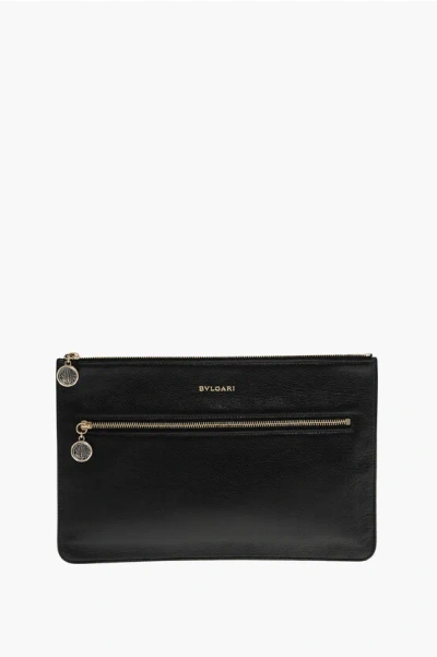 Bulgari Textured Leather Clutch With Outer Pocket