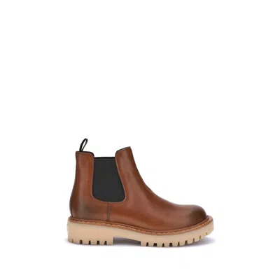 Prada Brown Leather Boots With Elastic Side Panels And Durable Sole