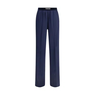 Tom Ford Stretch Silk Satin Pajama Pants In Blue