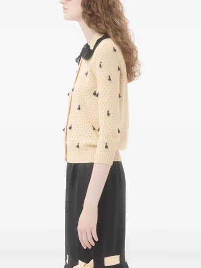 Valentino Pointelle Micro Tassel Ruffled Cardigan In Neutral