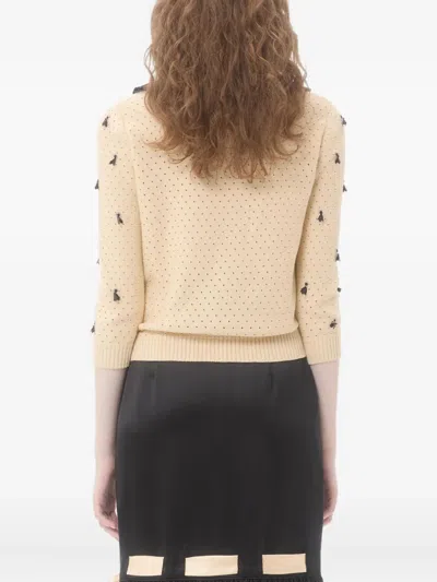 Valentino Pointelle Micro Tassel Ruffled Cardigan In Neutral