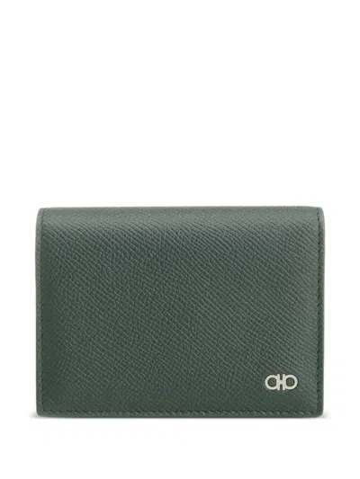 Ferragamo Micro Gancio Business Card Card Case With Zip Wallets Green In Green