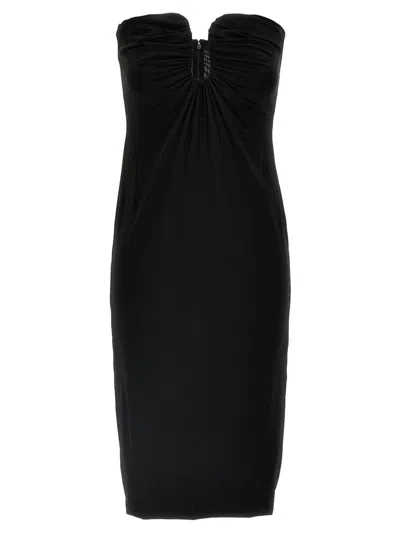 Pinko Fitted Black Stretch Viscose Midi Dress In Black
