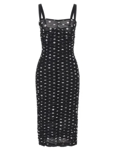 Dolce & Gabbana Draped Sheath Dress In Polka Dot Print Tulle