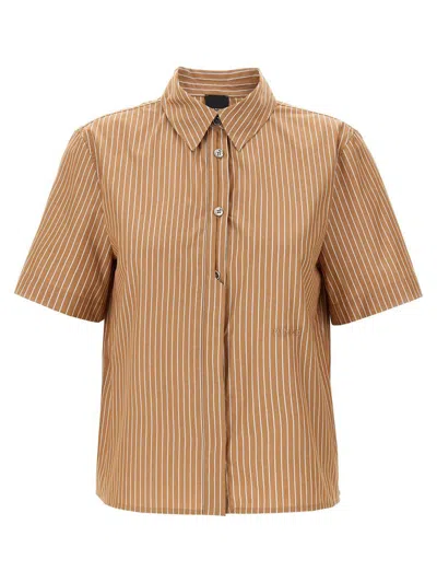 Pinko Brown Striped Shirt With Rounded Hem In Nude