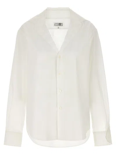 Mm6 Maison Margiela Mm6 By Maison Margiela V-neck Cotton Shirt With Long Cuffed Sleeves In White