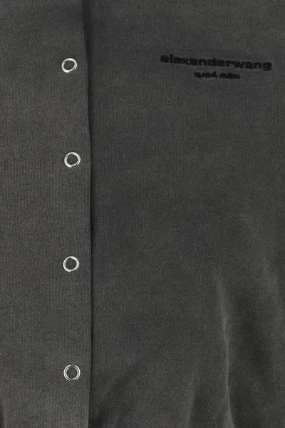 Alexander Wang Short Cotton Cardigan Ribbed Cuffs In Gray