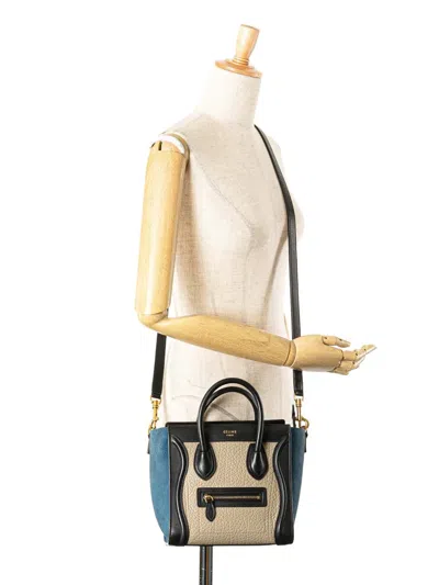 Pre-owned Celine 2015 Nano Tricolor Nubuck And Calfskin Luggage Tote Satchel