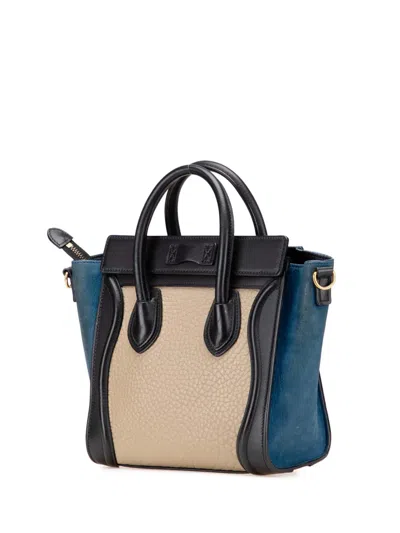 Pre-owned Celine 2015 Nano Tricolor Nubuck And Calfskin Luggage Tote Satchel