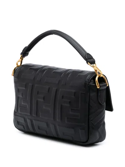 Pre-owned Fendi 2010-2025 Mini Zucca Embossed Leather Baguette Satchel