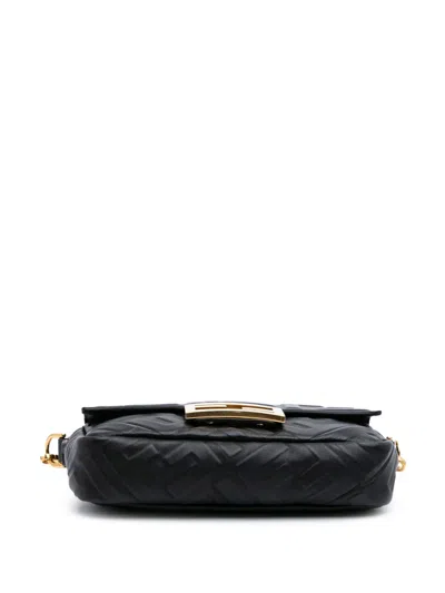 Pre-owned Fendi 2010-2025 Mini Zucca Embossed Leather Baguette Satchel