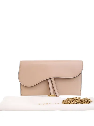 Pre-owned Dior 2022 Goatskin Saddle Wallet On Chain Crossbody Bag