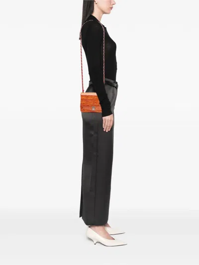 Pre-owned Chanel 2013-2014 Mini Square Classic Patent Striped Single Flap Crossbody Bag