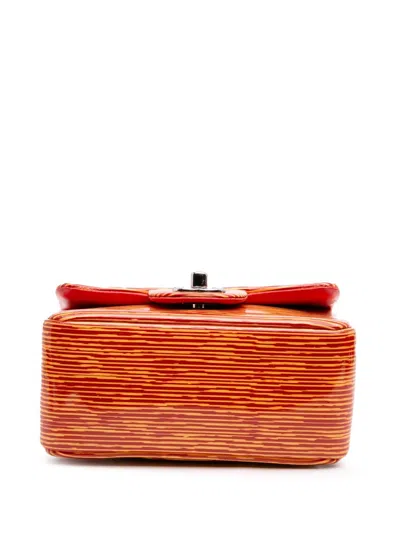 Pre-owned Chanel 2013-2014 Mini Square Classic Patent Striped Single Flap Crossbody Bag