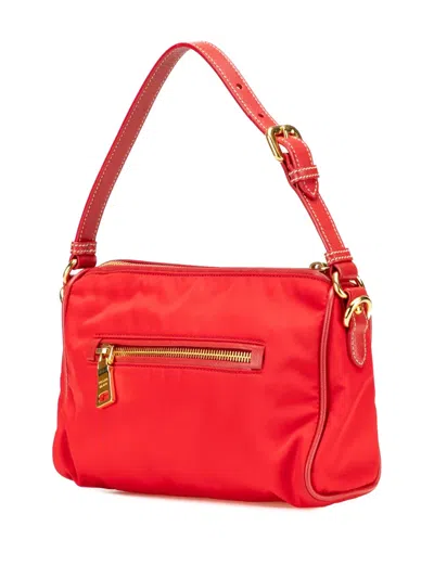 Pre-owned Prada 2000-2013 Saffiano Trimmed Tessuto Handbag In Red