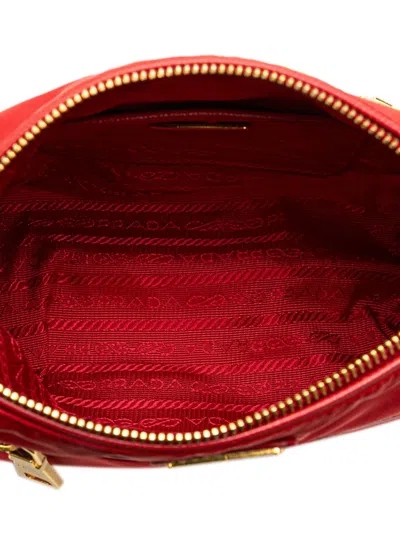 Pre-owned Prada 2000-2013 Saffiano Trimmed Tessuto Handbag In Red