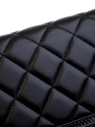 Pre-owned Chanel 2021-2025 Quilted Lambskin And Patent Flap Phone Holder Crossbody Bag