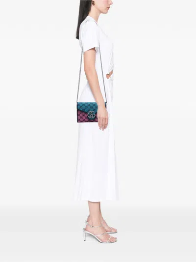 Pre-owned Gucci 2016-2025 Gg Marmont Matelasse Diagonal Canvas Chain Wallet Shoulder Bag