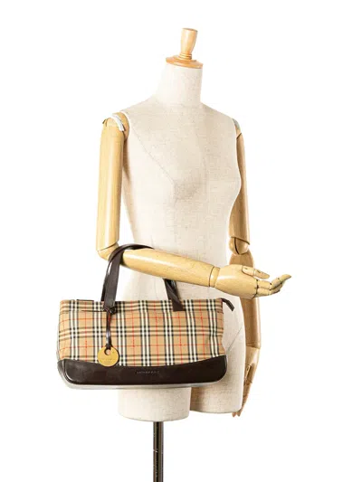 Pre-owned Burberry 2000-2017 Haymarket Check Canvas Handbag In Brown