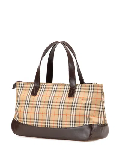 Pre-owned Burberry 2000-2017 Haymarket Check Canvas Handbag In Brown