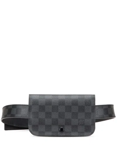 Pre-owned Louis Vuitton 2011 Damier Graphite Pochette Homme Ceinture Belt Bag In Black