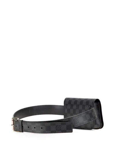 Pre-owned Louis Vuitton 2011 Damier Graphite Pochette Homme Ceinture Belt Bag In Black