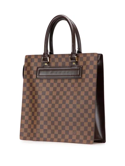 Pre-owned Louis Vuitton 2000 Damier Ebene Venice Sac Plat Gm Tote Bag In Brown