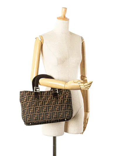 Pre-owned Fendi 2000-2010 Small Zucca Canvas Twins Tote Bag In Brown