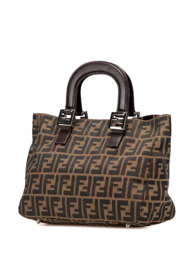 Pre-owned Fendi 2000-2010 Small Zucca Canvas Twins Tote Bag In Brown