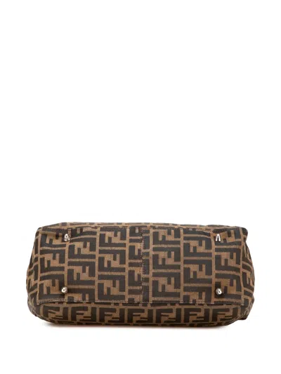 Pre-owned Fendi 2000-2010 Small Zucca Canvas Twins Tote Bag In Brown