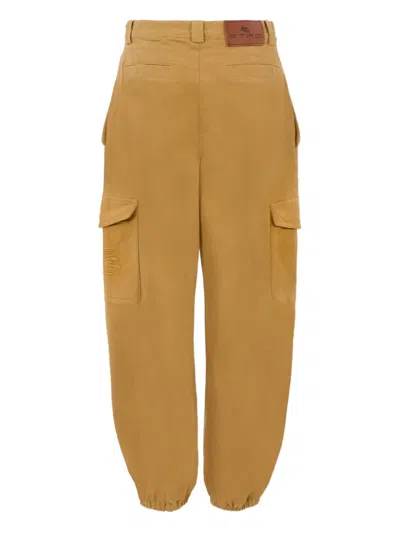 Etro Logo-embroidered Cargo Trousers In Brown
