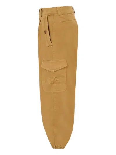 Etro Logo-embroidered Cargo Trousers In Brown