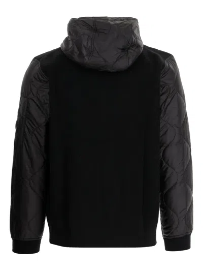 C.p. Company Wool Blend Jacket With Adjustable Hood And Ribbed Cuffs In Black